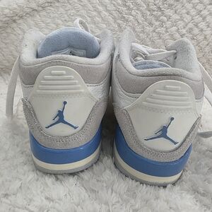 Kids White and Light Blue Retro Basketball Sneakers
